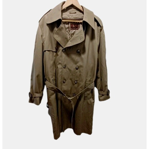 Men's Nordstrom Tan Trench Coat With Wool Blend Zipout Lining Size 46R - Picture 1 of 14